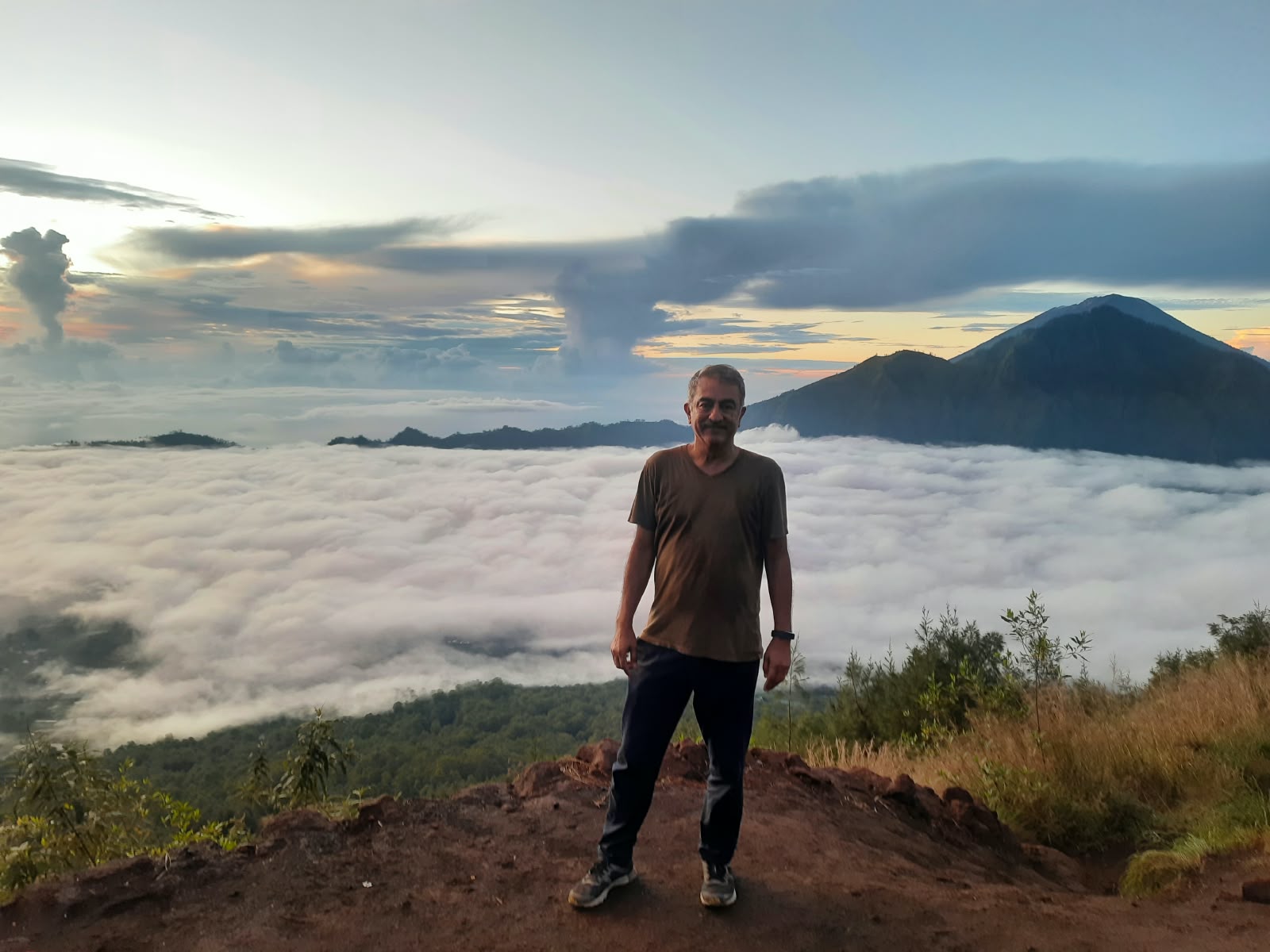 Trekkers starting the pre-dawn ascent up Mount Batur