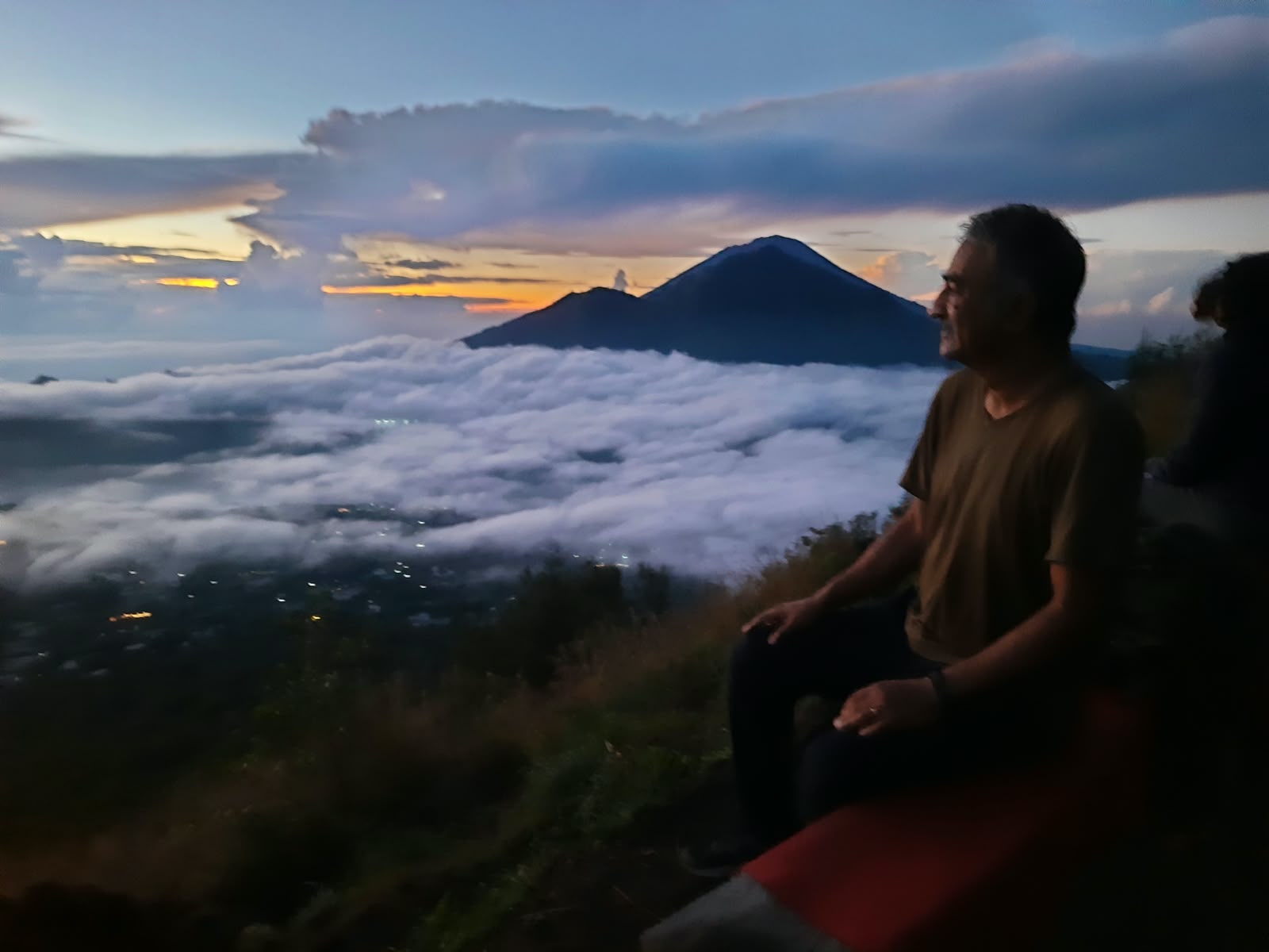 Spectacular panoramic view of Lake Batur from the summit